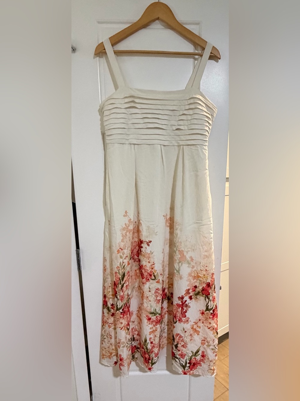 Rachel Zoe Large Ivory Floral Maxi Dress Smocked Back Adjustable Straps
